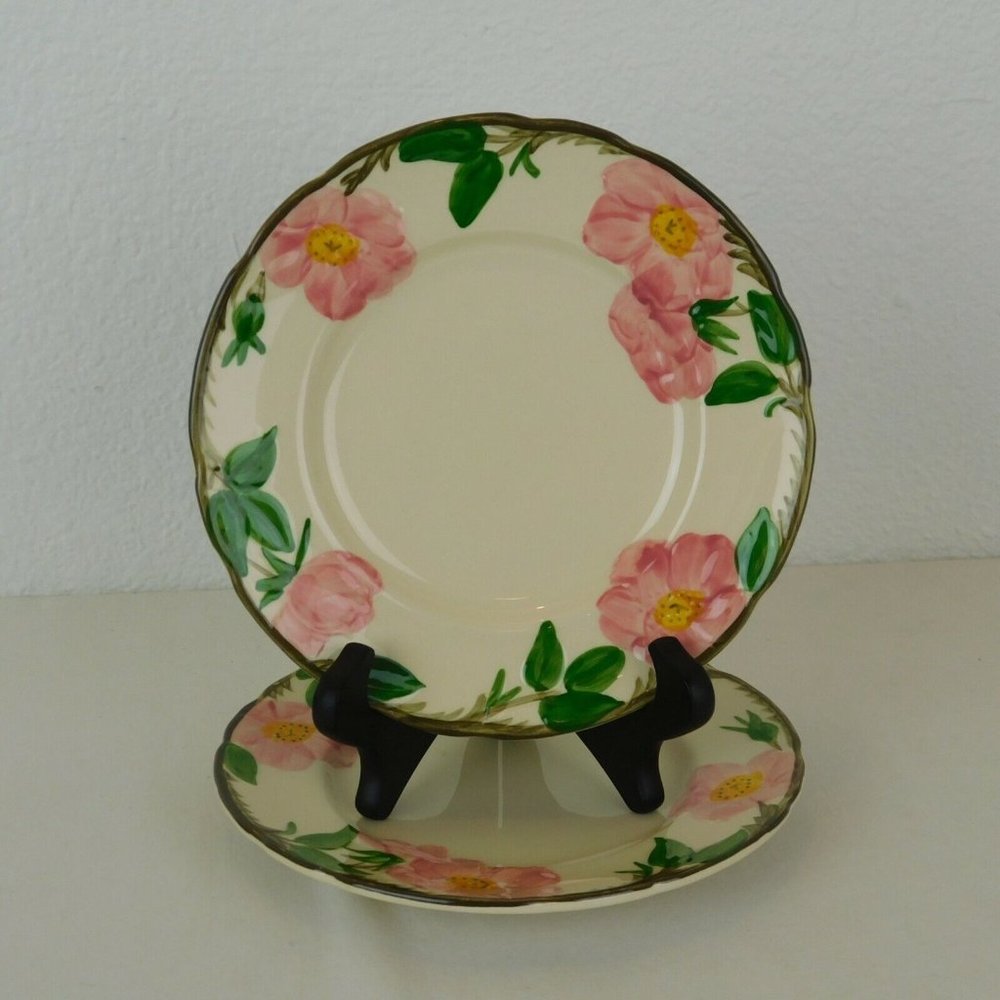 Set of 2 Franciscan Desert Rose Salad Plates 1970s Made in USA 8" dia Pink Green